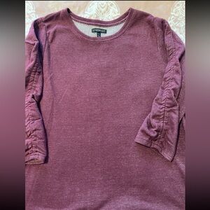 Lane Bryant burgundy sweatshirt with ruched   sleeves.